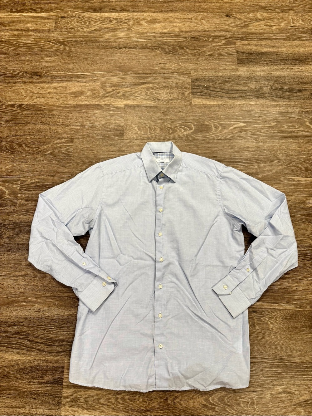 Eton Contemporary Men’s 16/41 Blue Cotton Linen Long Sleeve Dress Shirt